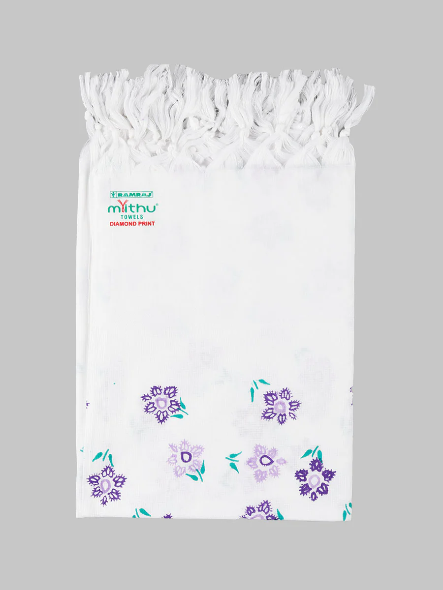 Cotton White Diamond Printed Bath Towel (Pack of 2) - Image 4