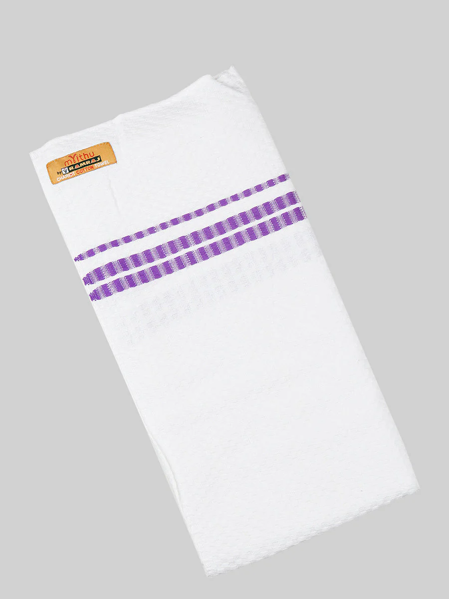Cotton White with Assorted Border Bath Towel Chariot Pack of 2 - Image 3