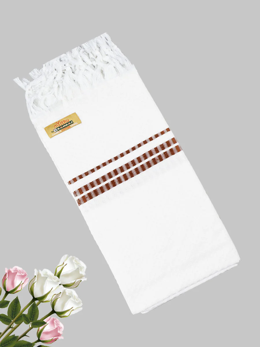 Cotton White with Assorted Border Bath Towel Chariot Pack of 2 - Image 6