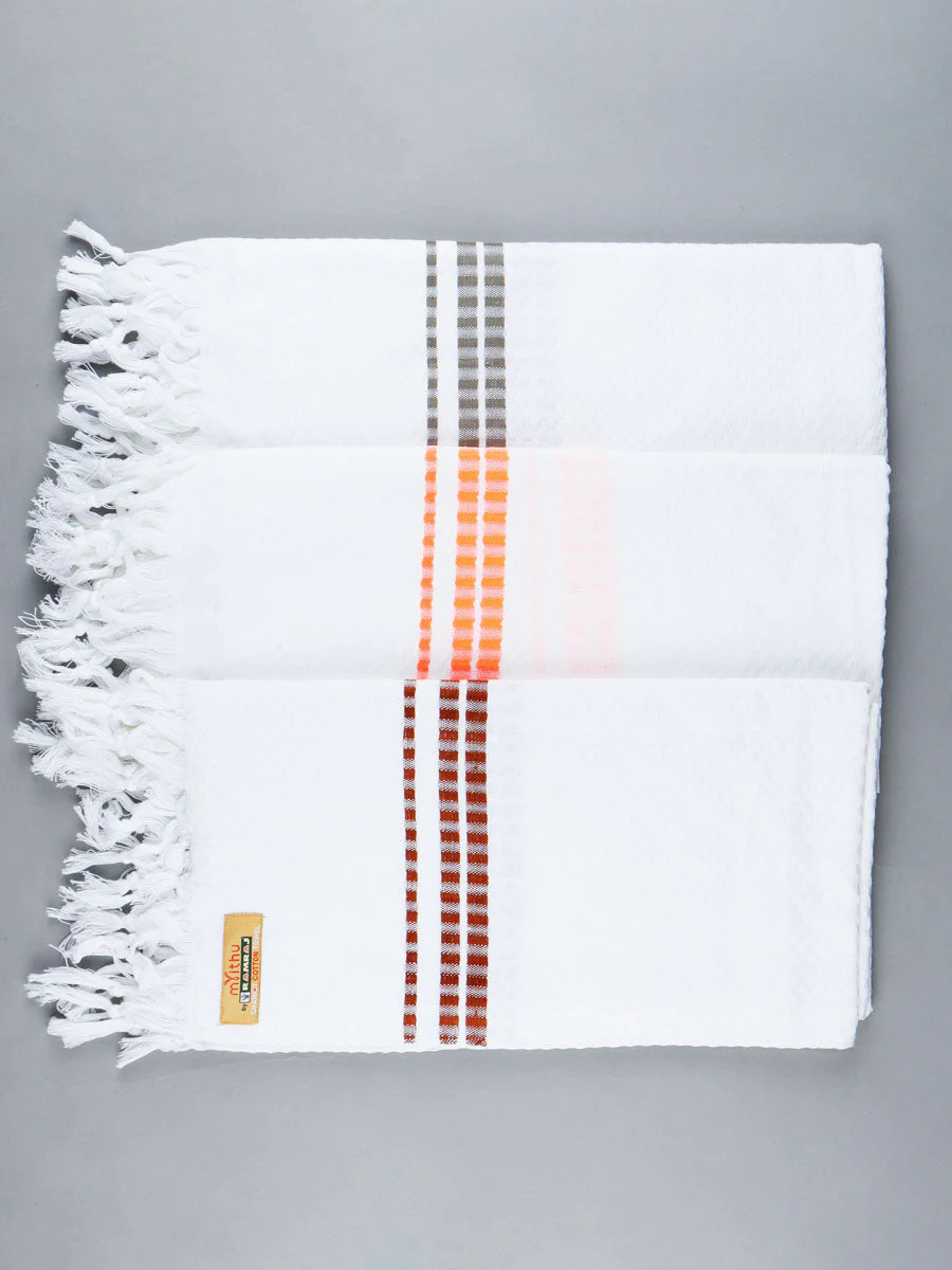 Cotton White with Assorted Border Bath Towel Chariot Pack of 2 - Image 8
