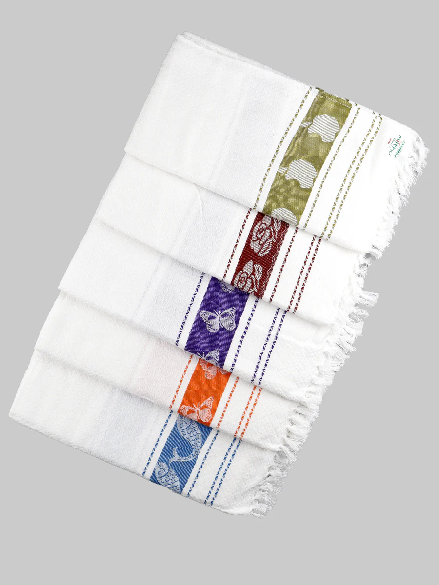 Cotton White with Assorted Border Bath Towel Kiwi