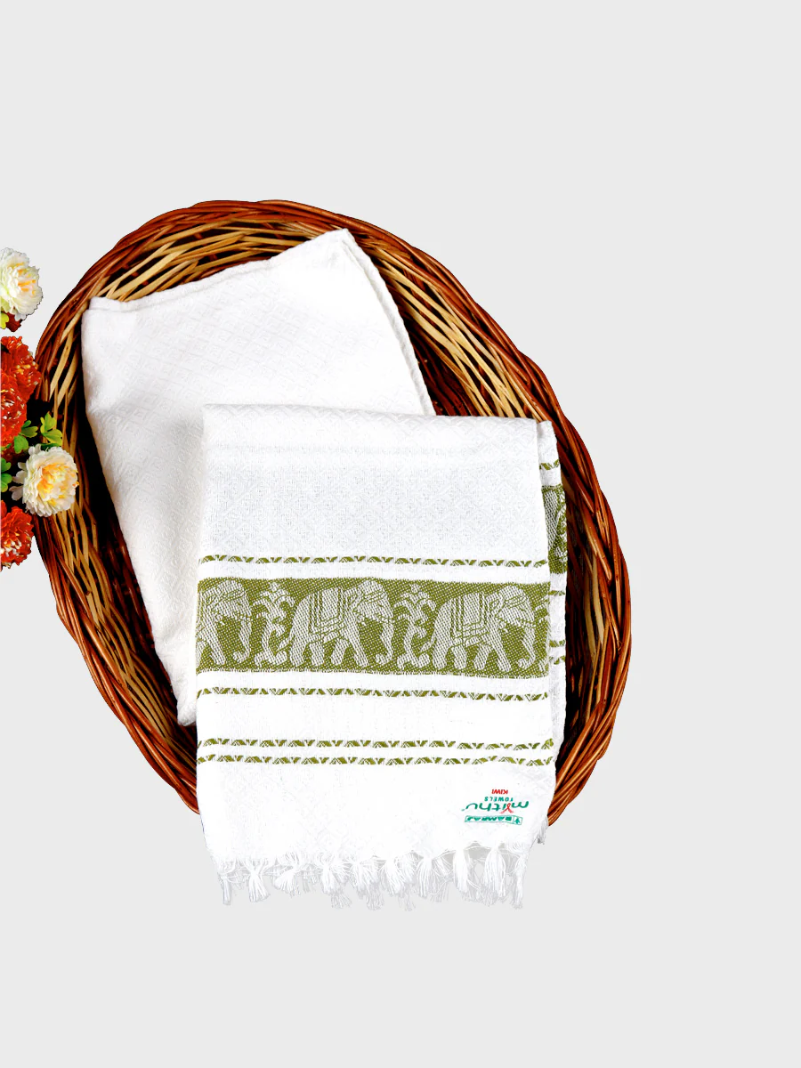 Cotton White with Assorted Border Bath Towel Kiwi - Image 5