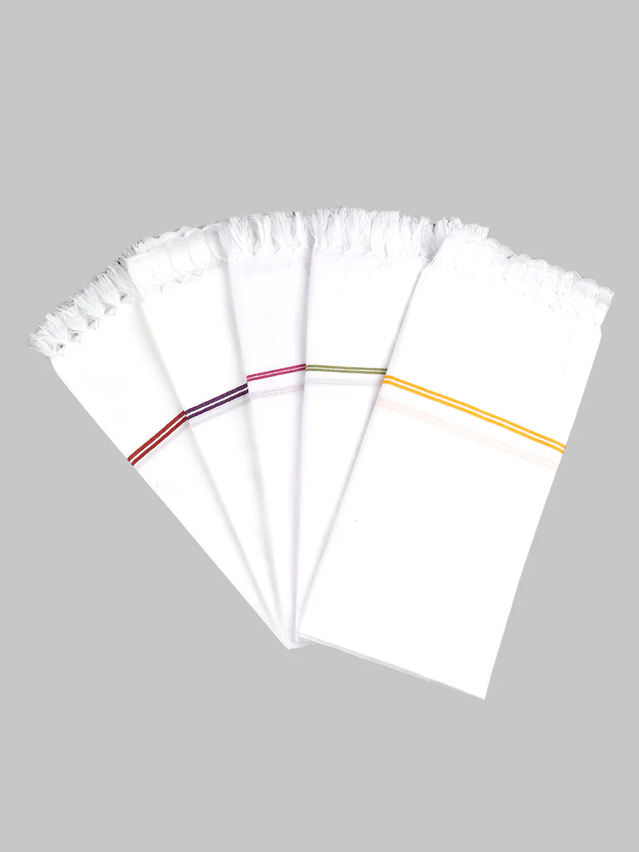 Cotton White with Assorted Border Bath Towel Special Matty (3 PCs Pack)