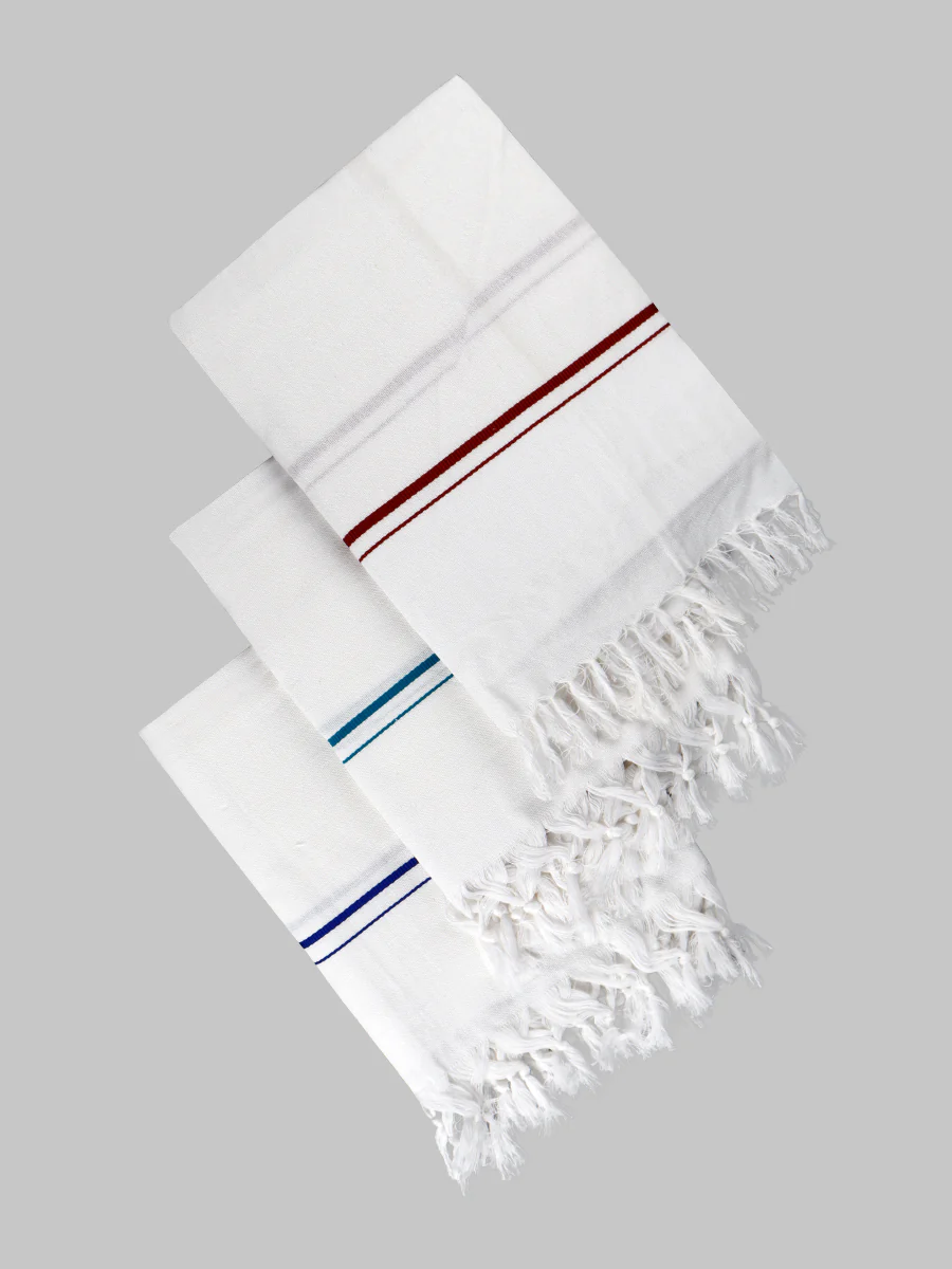 Cotton White with Assorted Colour Border Bath Towel SB Tiger