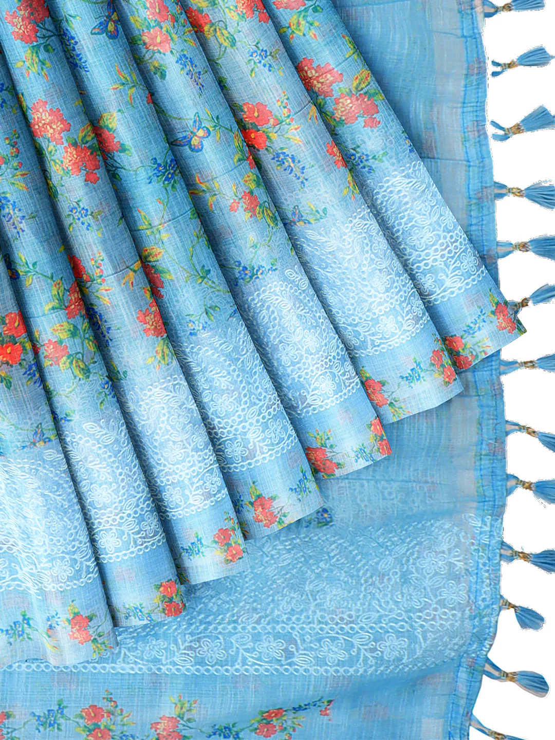 Couple Combo Shirt & Dhoti Set with Saree Blue SL209 - Image 7