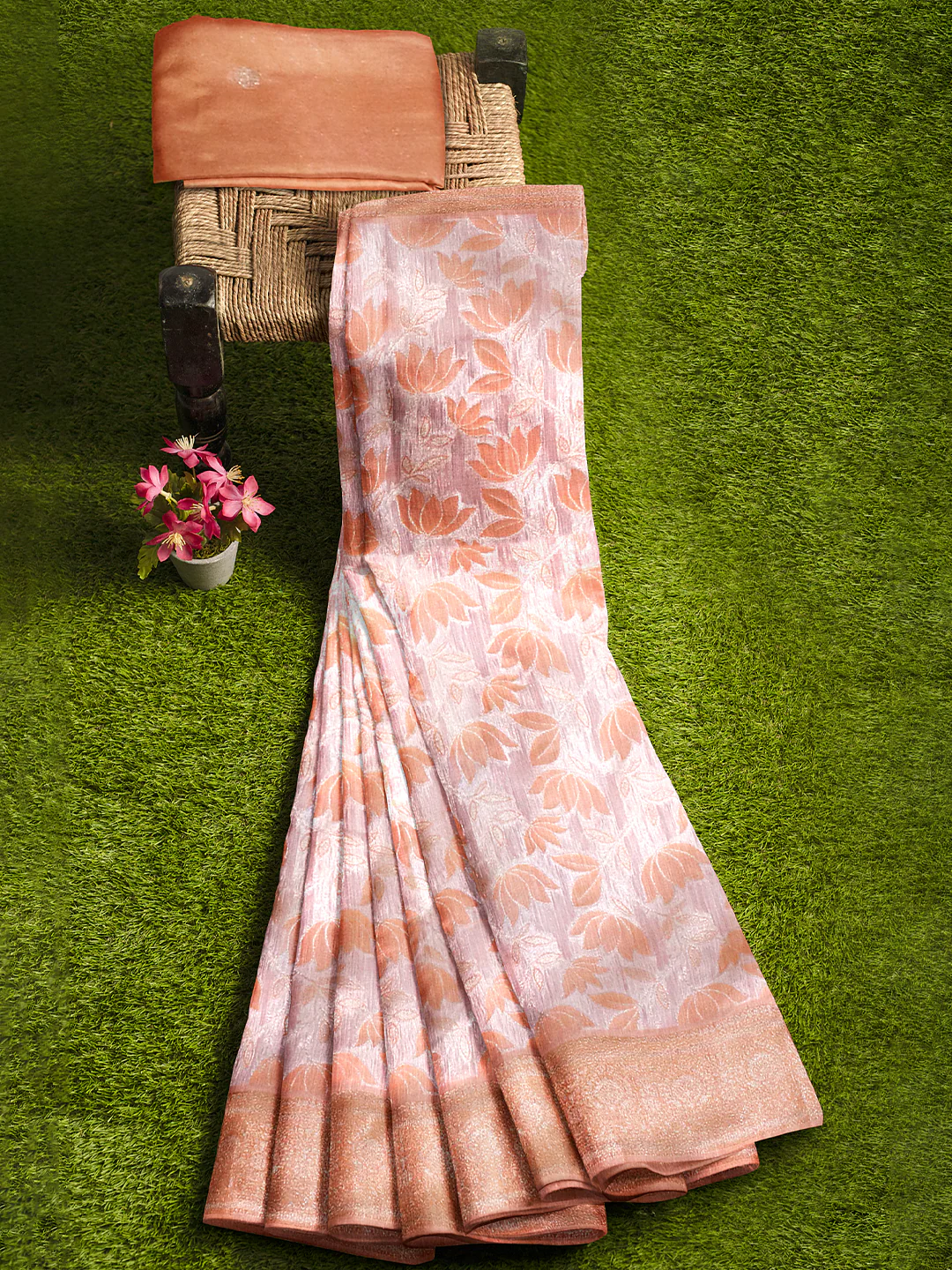 Couple Combo Shirt & Dhoti Set with Saree Copper ASS128 - Image 11