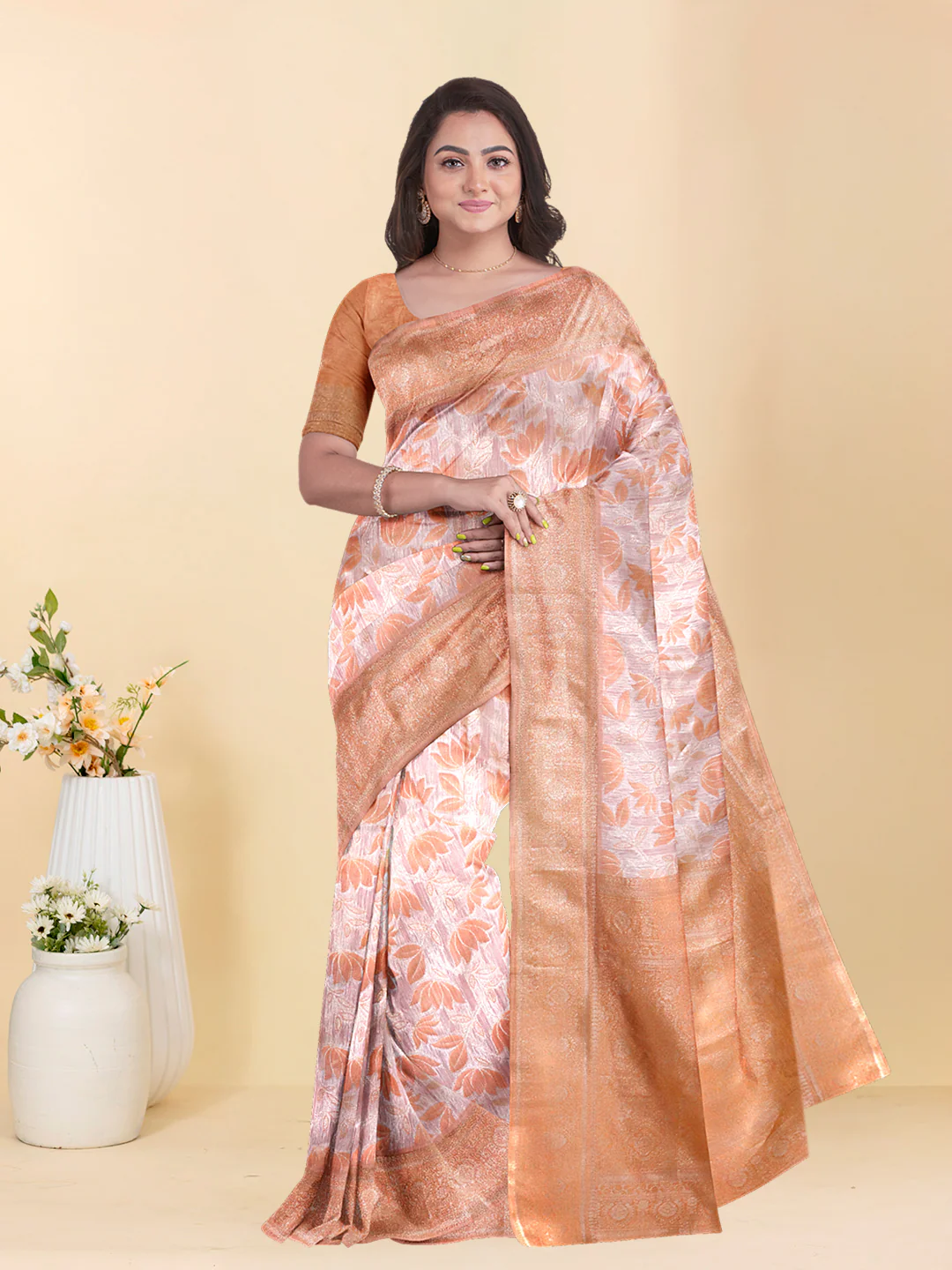 Couple Combo Shirt & Dhoti Set with Saree Copper ASS128 - Image 6