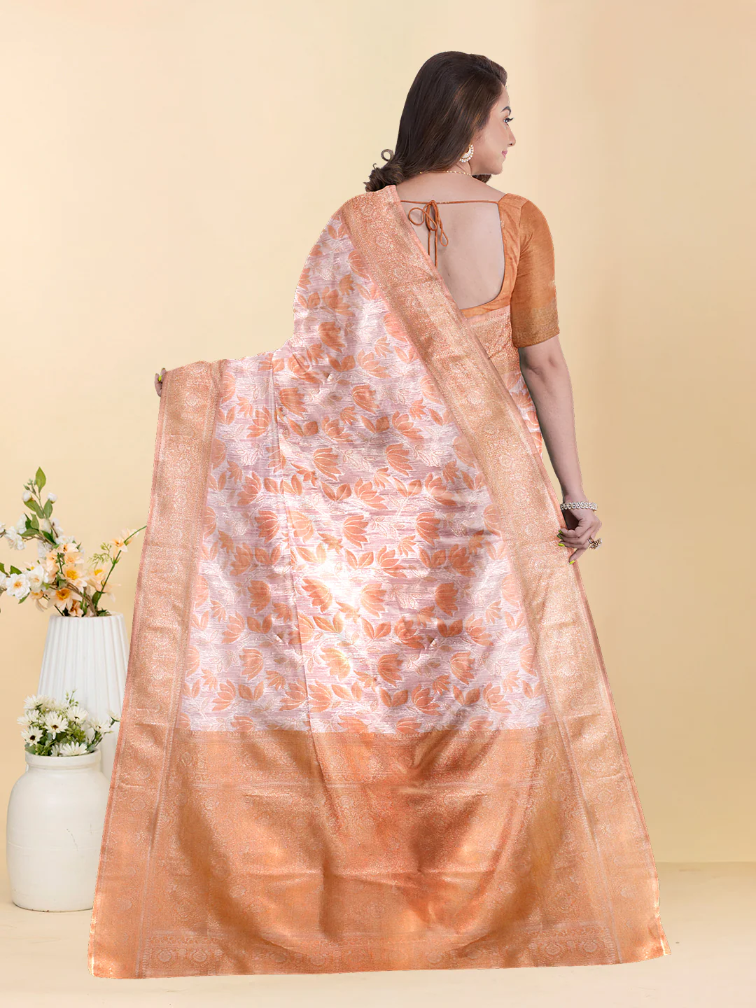 Couple Combo Shirt & Dhoti Set with Saree Copper ASS128 - Image 8