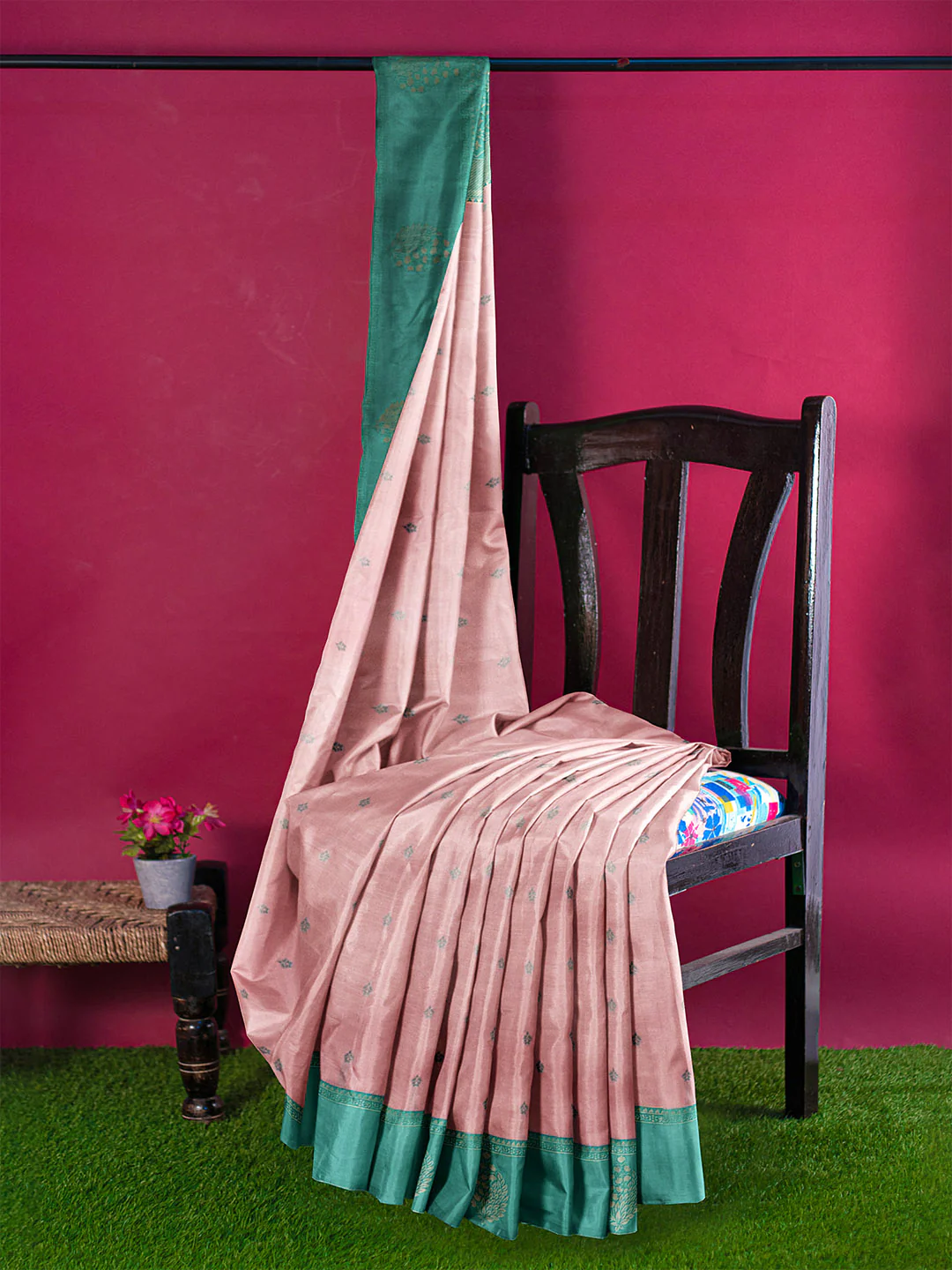 Couple Combo Shirt & Dhoti Set with Saree Copper Tone ASS98 - Image 3
