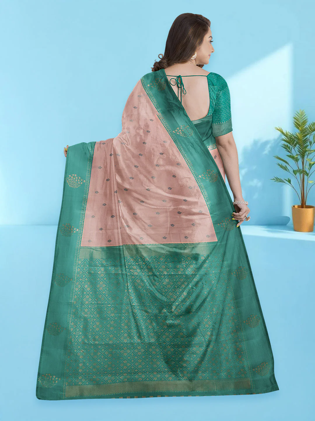 Couple Combo Shirt & Dhoti Set with Saree Copper Tone ASS98 - Image 7
