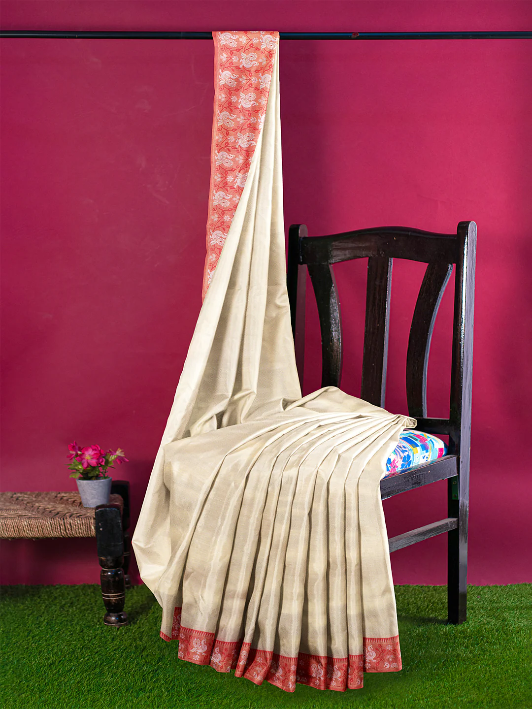 Couple Combo Shirt & Dhoti Set with Saree Gold ASS72 - Image 7