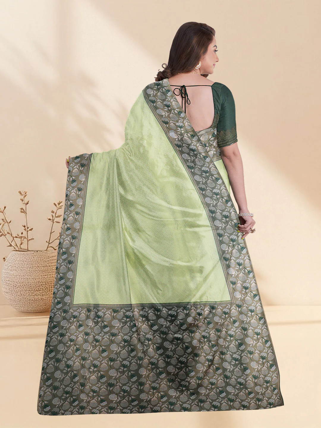 Couple Combo Shirt & Dhoti Set with Saree Green ASS74 - Image 4