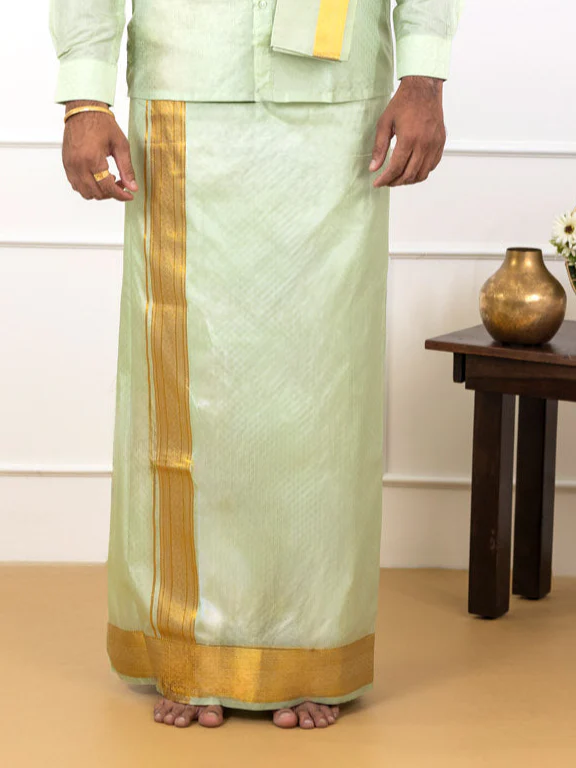 Couple Combo Shirt & Dhoti Set with Saree Green ASS97 - Image 6