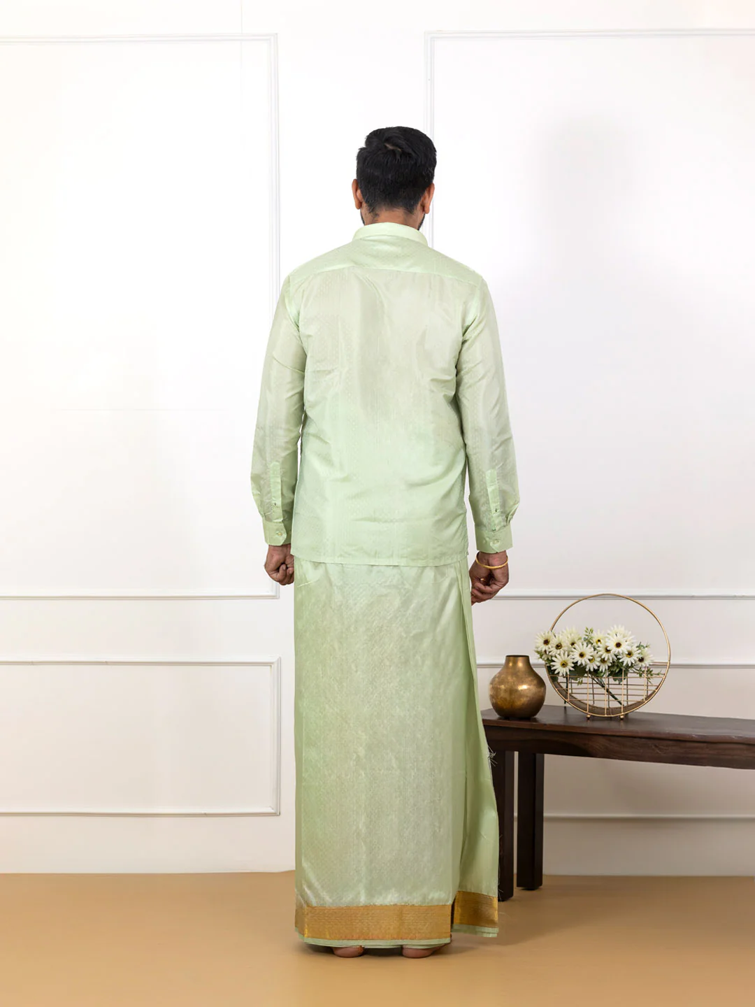 Couple Combo Shirt & Dhoti Set with Saree Green ASS97 - Image 8