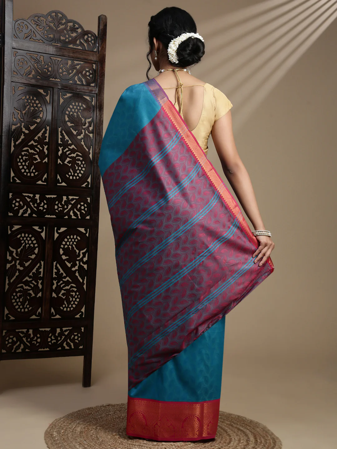 Couple Combo Shirt & Dhoti Set with Saree Jungle Green ASS121 - Image 5