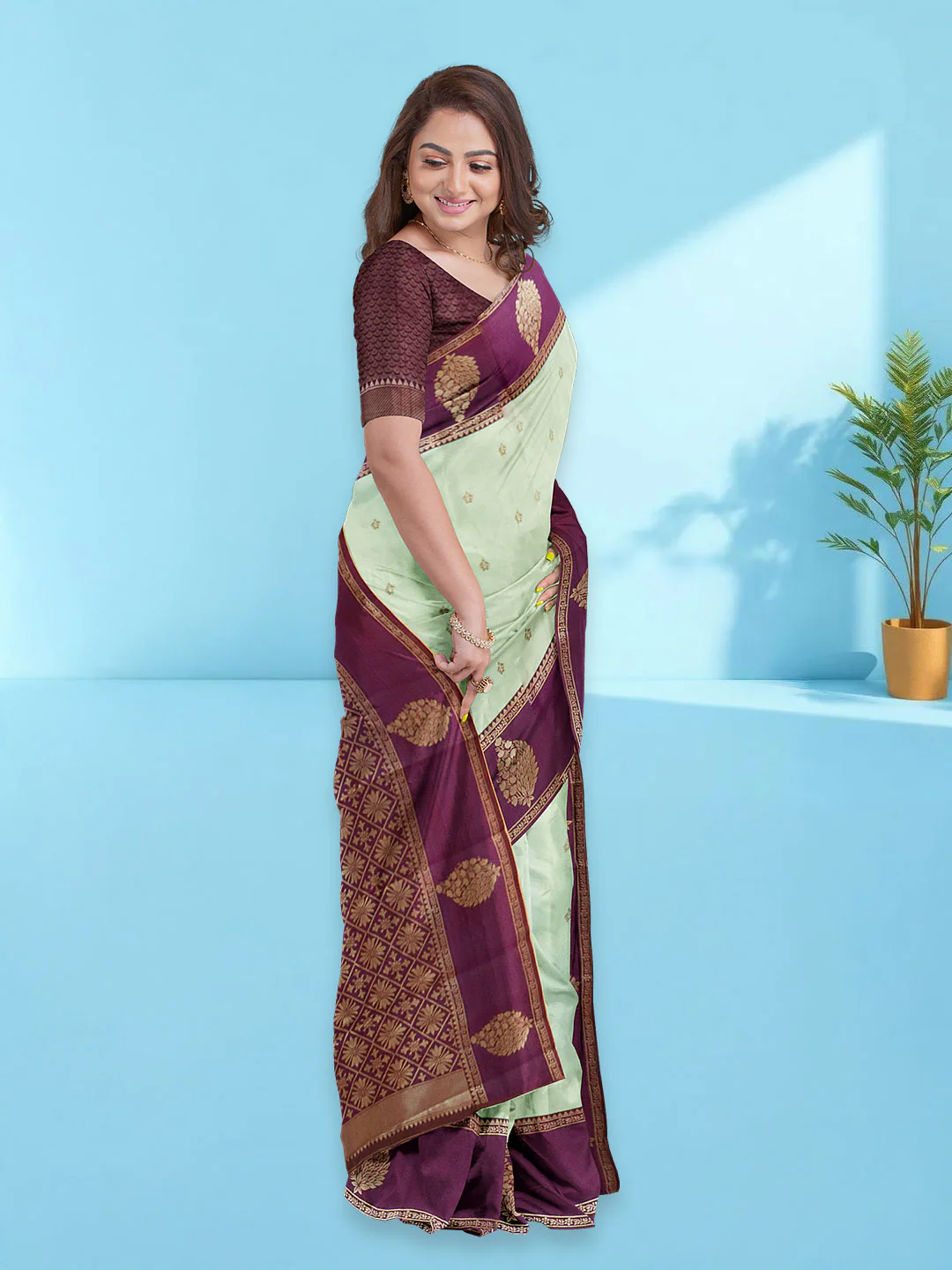 Couple Combo Shirt & Dhoti Set with Saree Marine Green ASS97 - Image 2