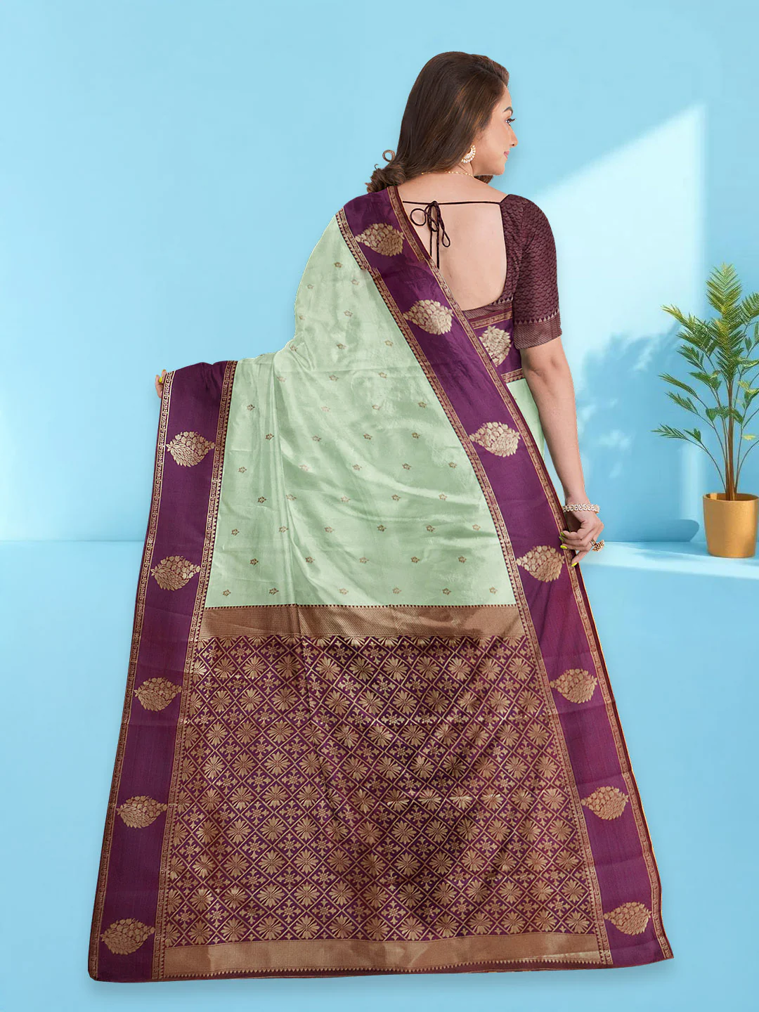 Couple Combo Shirt & Dhoti Set with Saree Marine Green ASS97 - Image 4