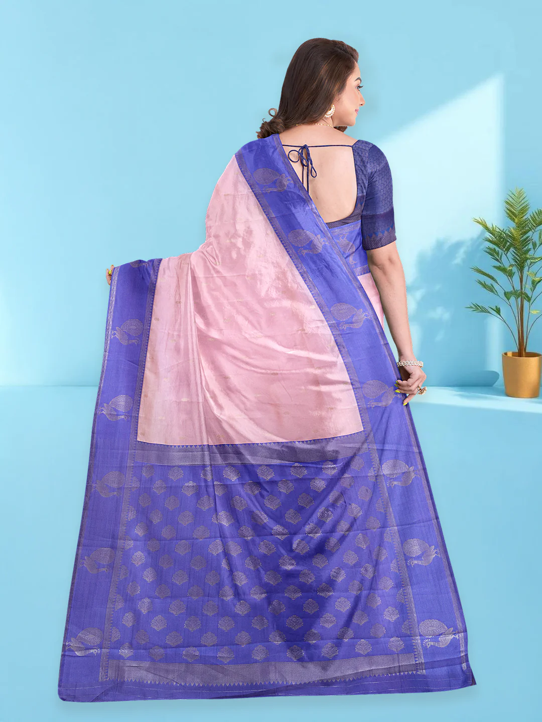 Couple Combo Shirt & Dhoti Set with Saree Pink ASS96 - Image 7