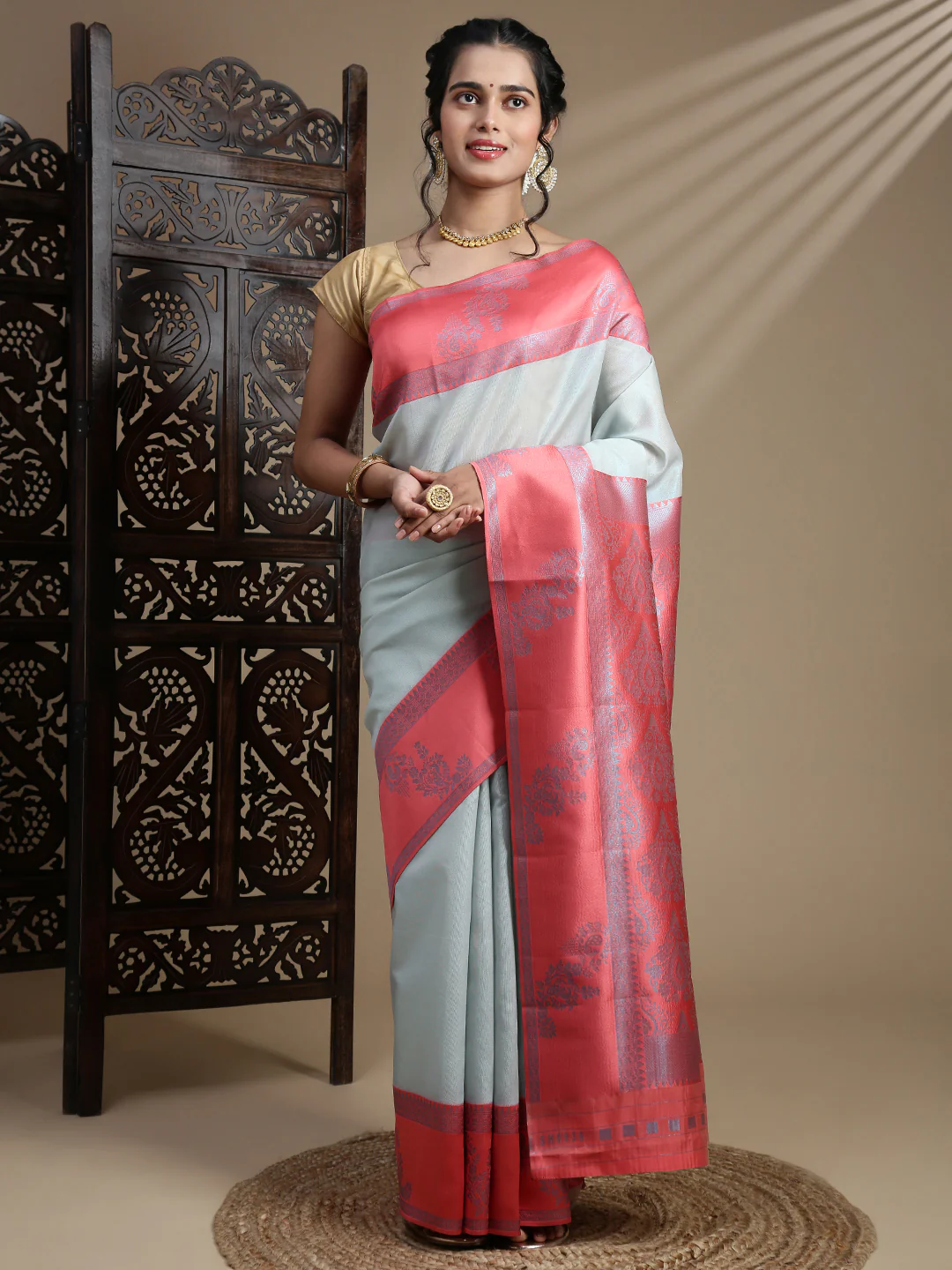 Couple Combo Shirt & Dhoti Set with Saree Ramar Green TS59 - Image 3