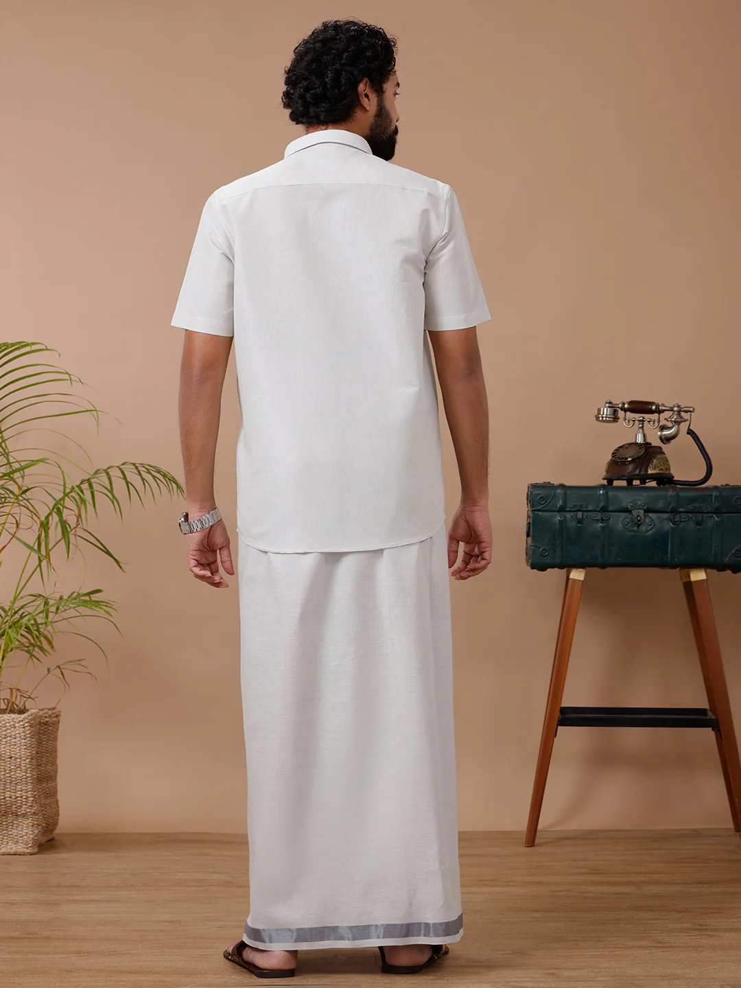 Couple Combo Shirt & Dhoti Set with Saree Steel Grey ASS126 - Image 11