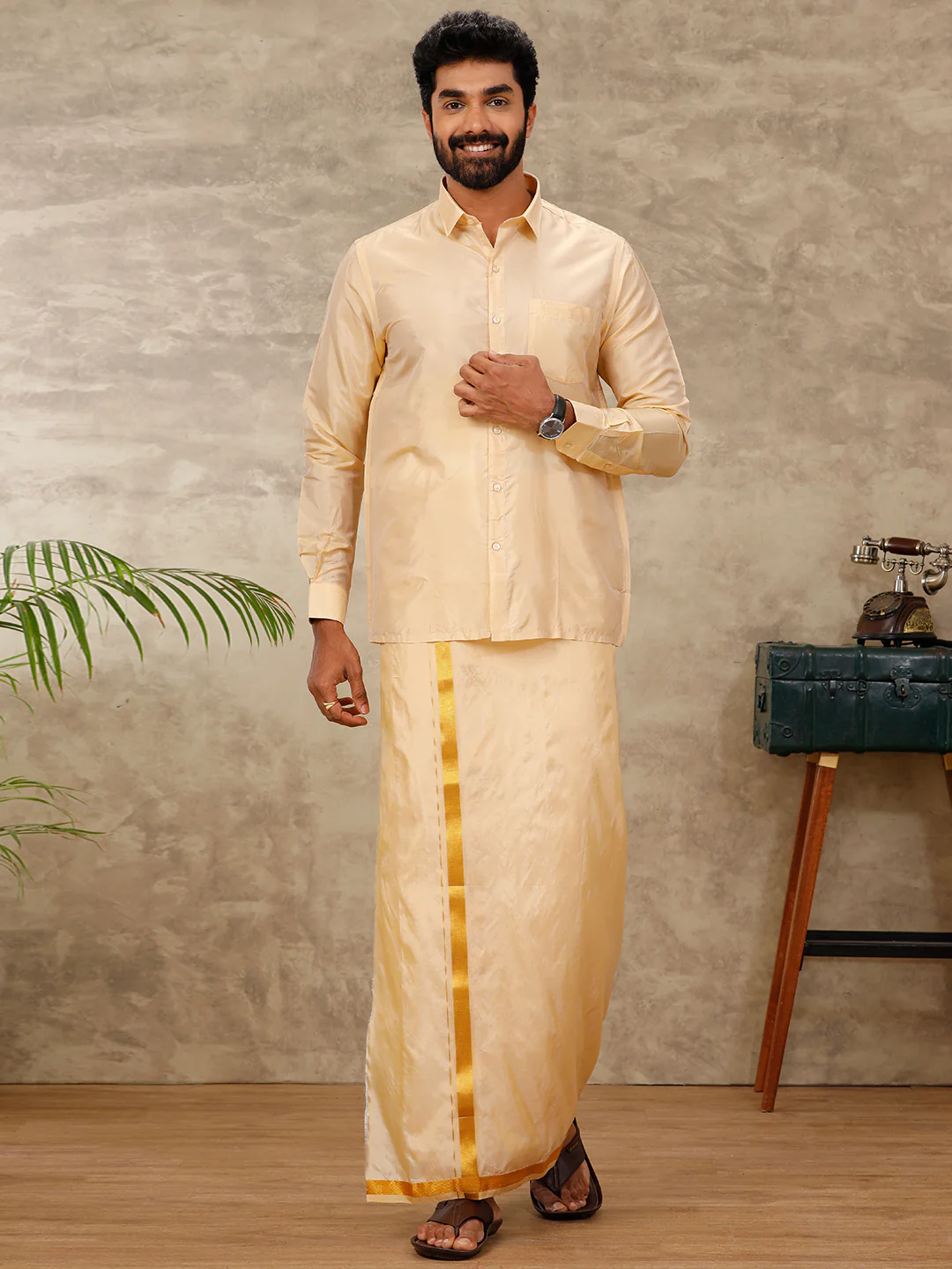 Father & Son Full Sleeves Art Silk Combo Swayamvara Fresh Peach - Image 2