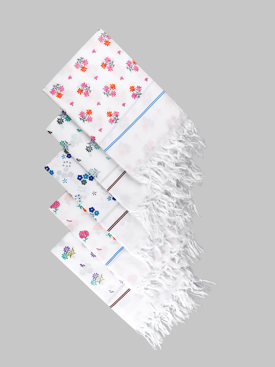Fine Cotton White with Assorted Printed Design Bath Towel