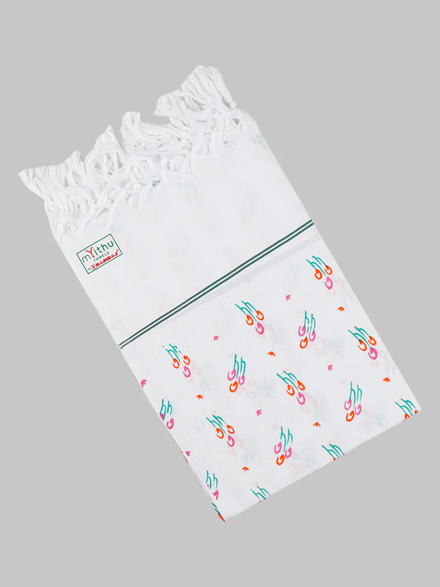 Fine Cotton White with Assorted Printed Design Bath Towel - Image 2