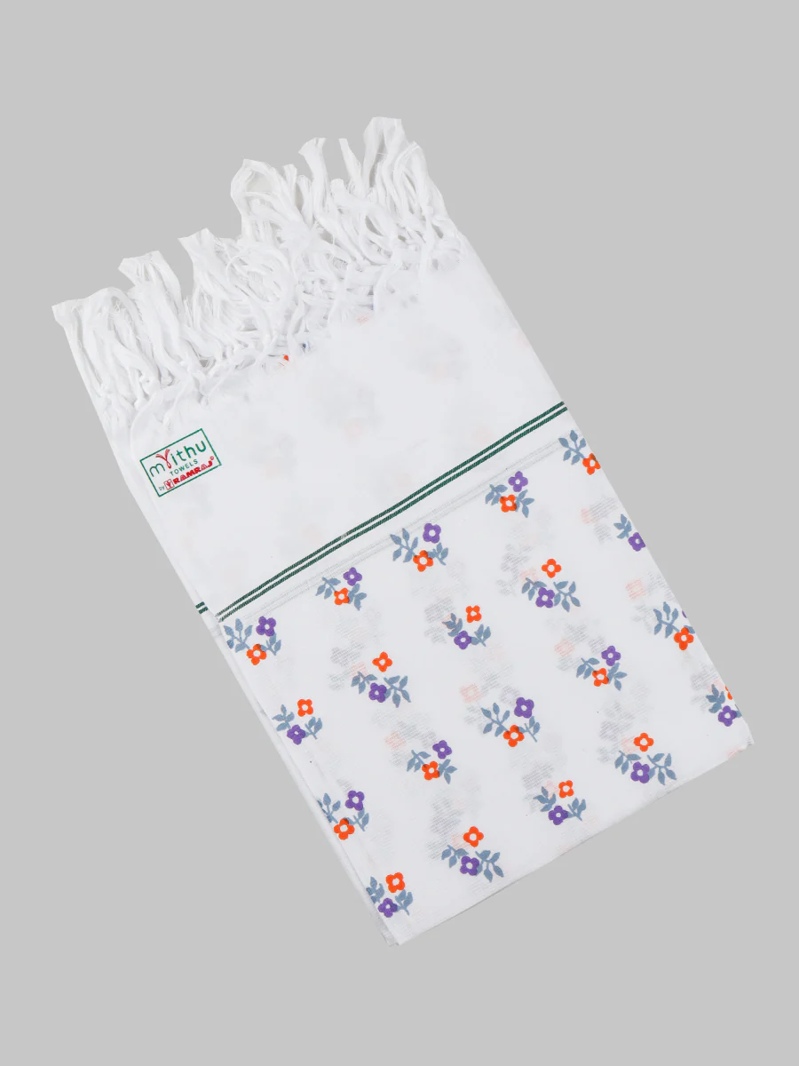 Fine Cotton White with Assorted Printed Design Bath Towel - Image 4