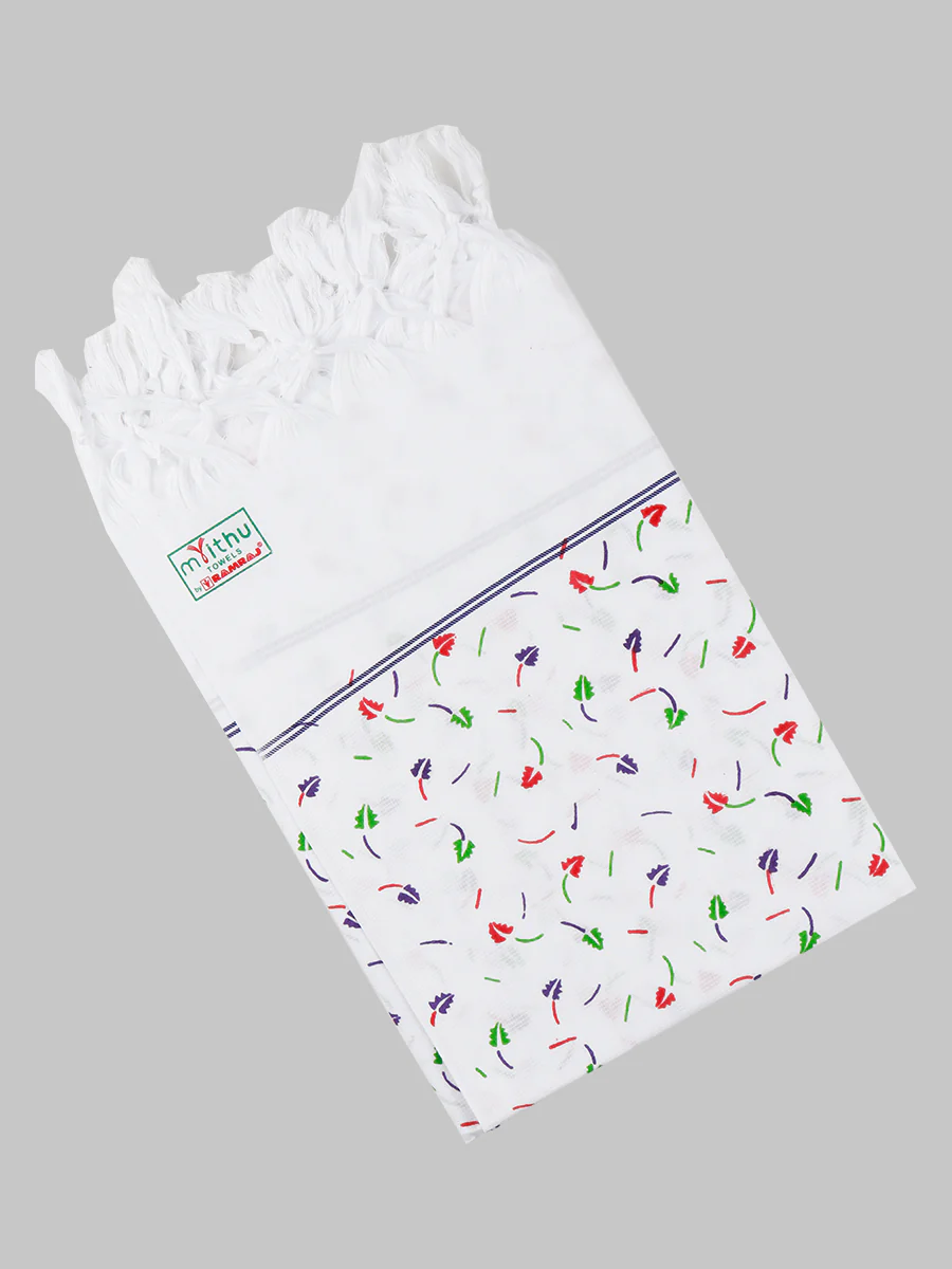 Fine Cotton White with Assorted Printed Design Bath Towel - Image 5