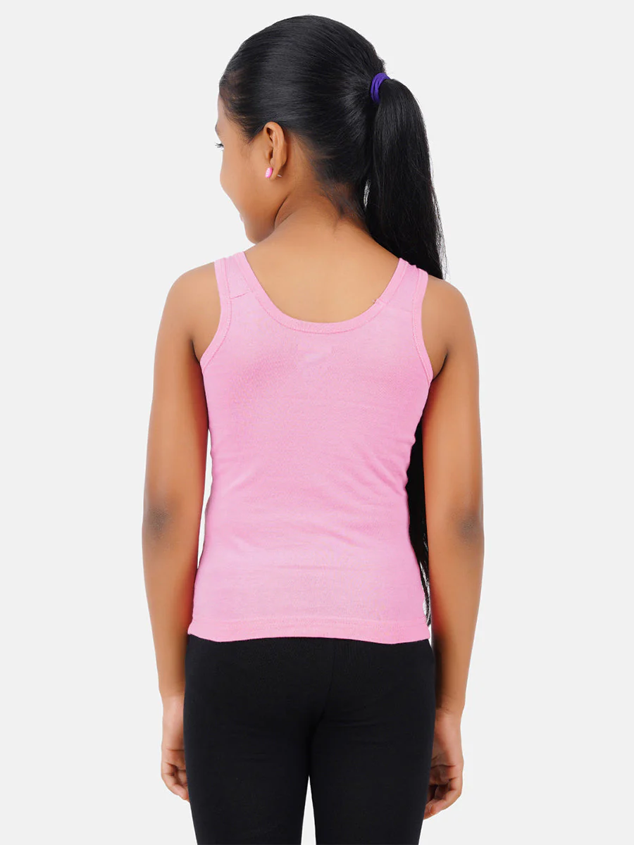 Girl's Assorted Colour Soft Combed Cotton Round Neck Cute Camisole (2PCs Pack) - Image 2