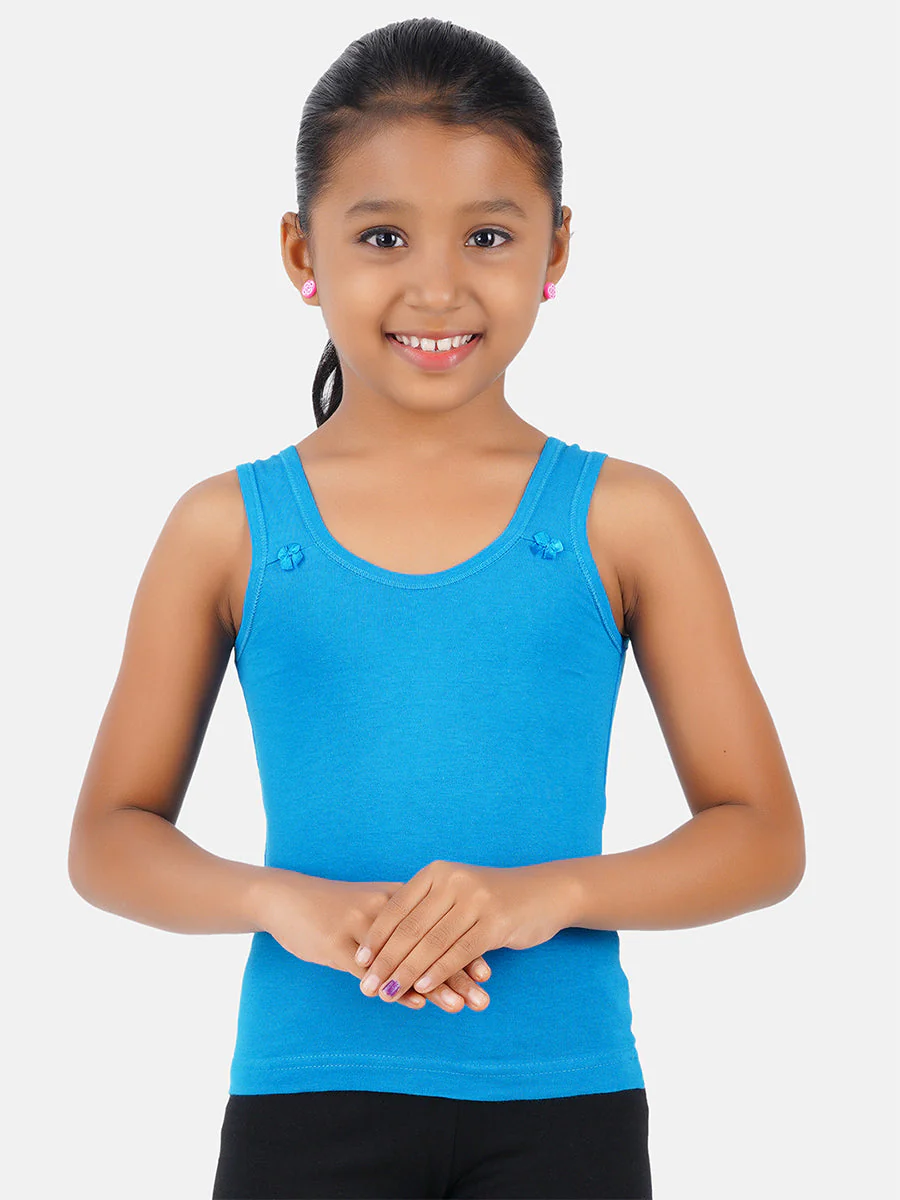 Girl's Assorted Colour Soft Combed Cotton Round Neck Cute Camisole (2PCs Pack) - Image 3