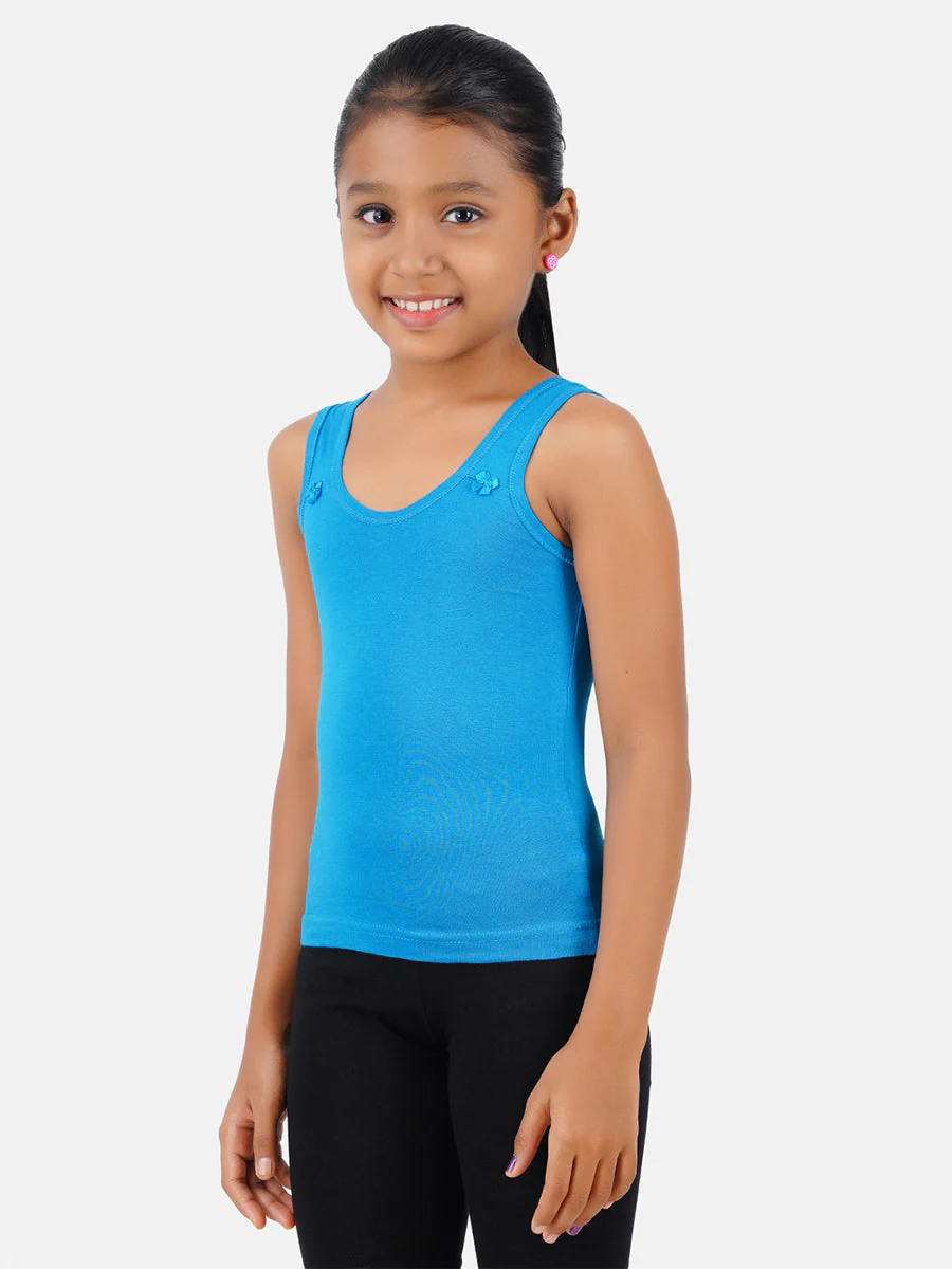 Girl's Assorted Colour Soft Combed Cotton Round Neck Cute Camisole (2PCs Pack) - Image 4