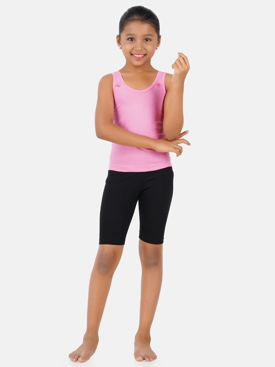 Girl's Assorted Colour Soft Combed Cotton Round Neck Cute Camisole (2PCs Pack) - Image 5