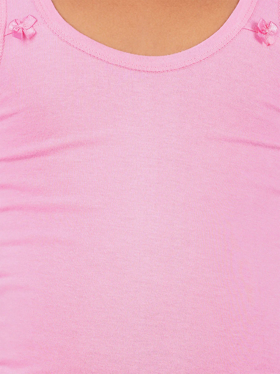 Girl's Assorted Colour Soft Combed Cotton Round Neck Cute Camisole (2PCs Pack) - Image 7