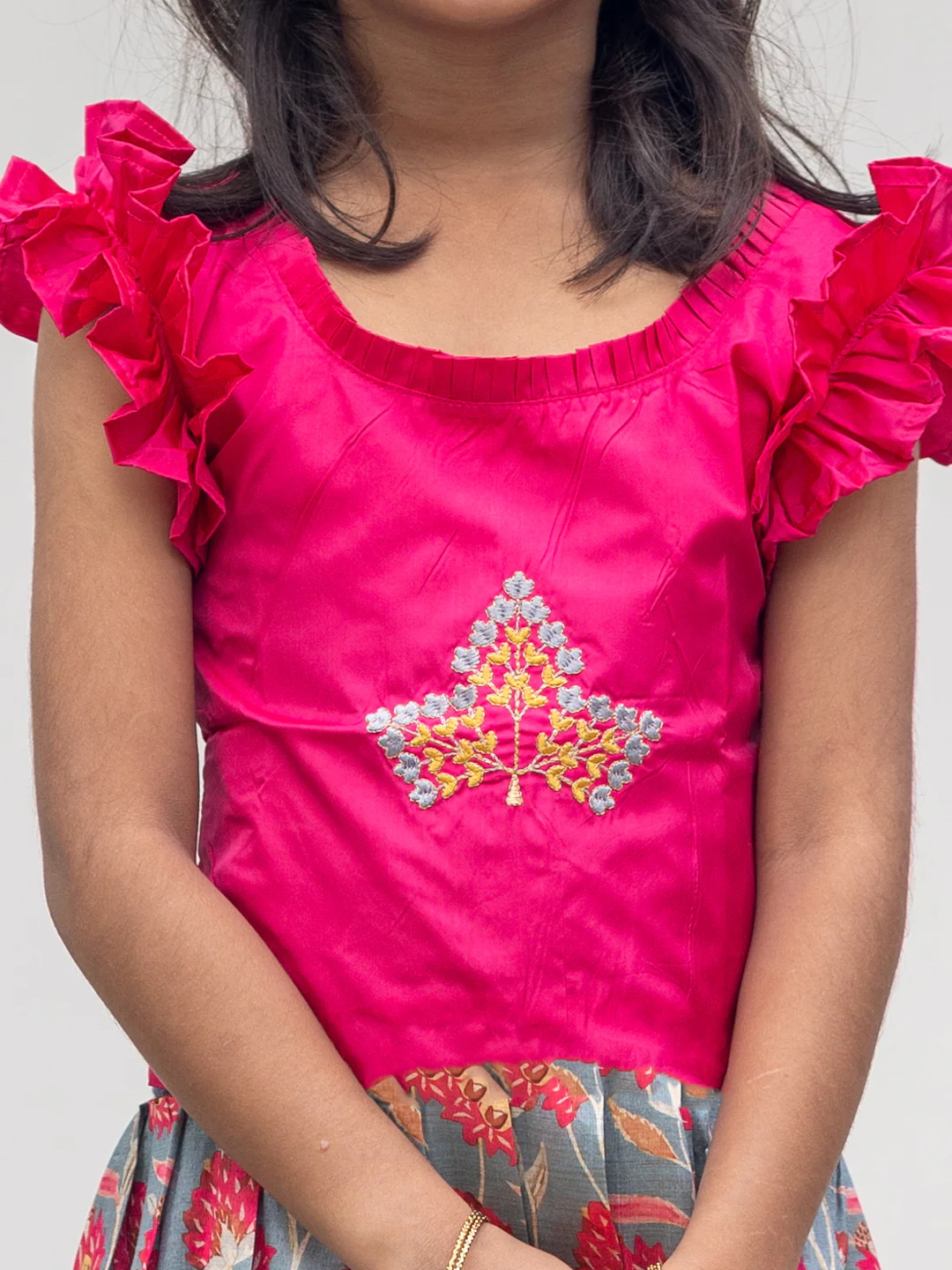 Girls Pattu Pavadai Set Pink & Cadet Blue Traditional Ethnic Wear GPS37 - Image 2