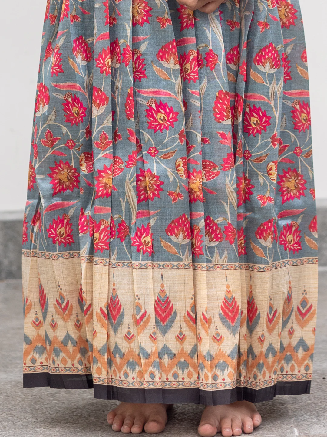 Girls Pattu Pavadai Set Pink & Cadet Blue Traditional Ethnic Wear GPS37 - Image 3