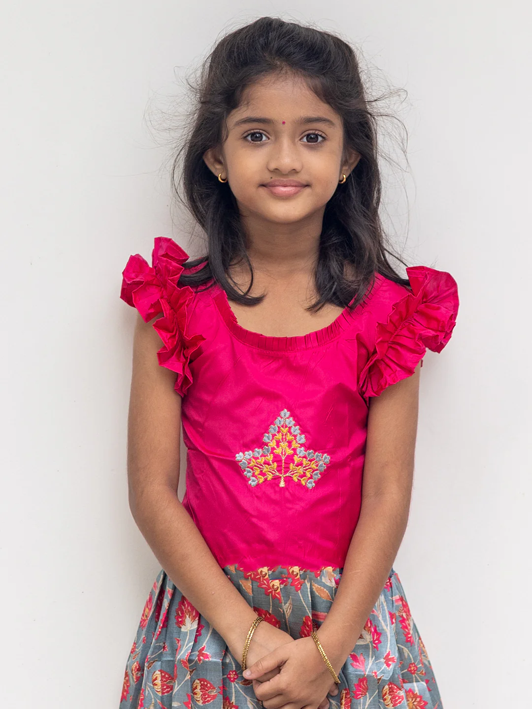 Girls Pattu Pavadai Set Pink & Cadet Blue Traditional Ethnic Wear GPS37 - Image 4