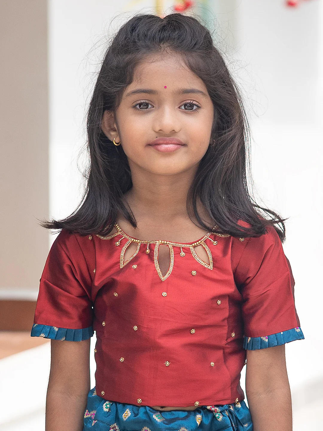 Girls Pattu Pavadai Set Red with Blue Traditional Ethnic Wear GPS34 - Image 4
