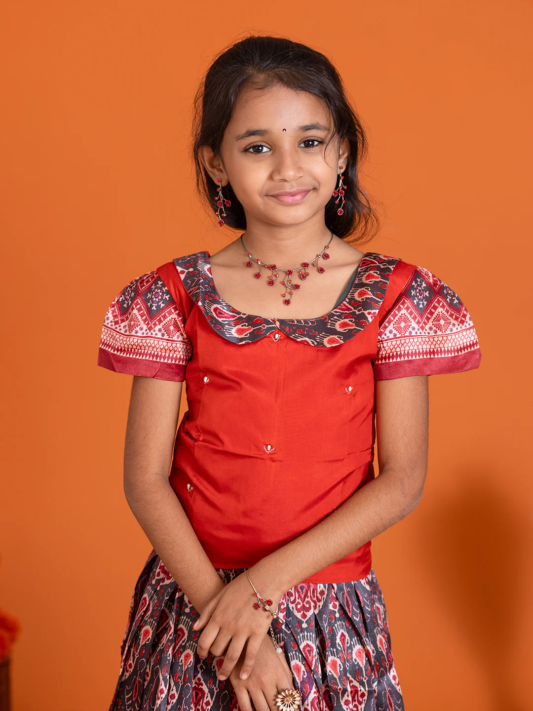 Girls Pattu Pavadai Set Red with Grey Traditional Ethnic Wear GPS30 - Image 2