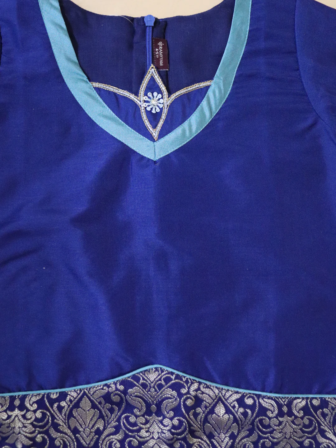 Girls Traditional Silk Cotton Skirt Set Blue GPS22 - Image 3