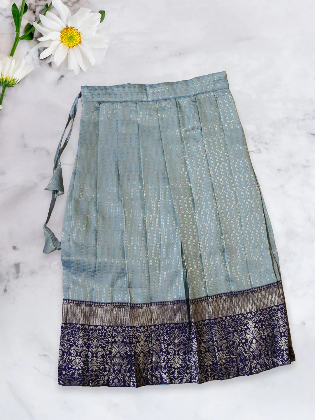 Girls Traditional Silk Cotton Skirt Set Blue GPS22 - Image 4