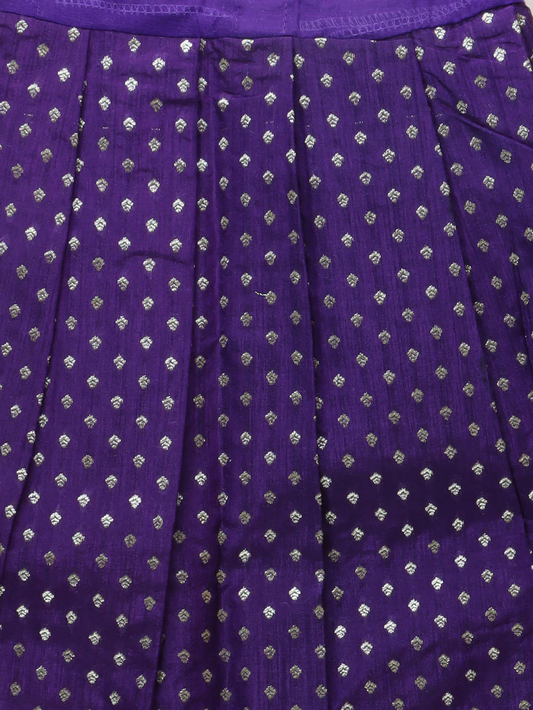 Girls Traditional Silk Cotton Skirt Set Lemongreen with Violet GPS16 - Image 3