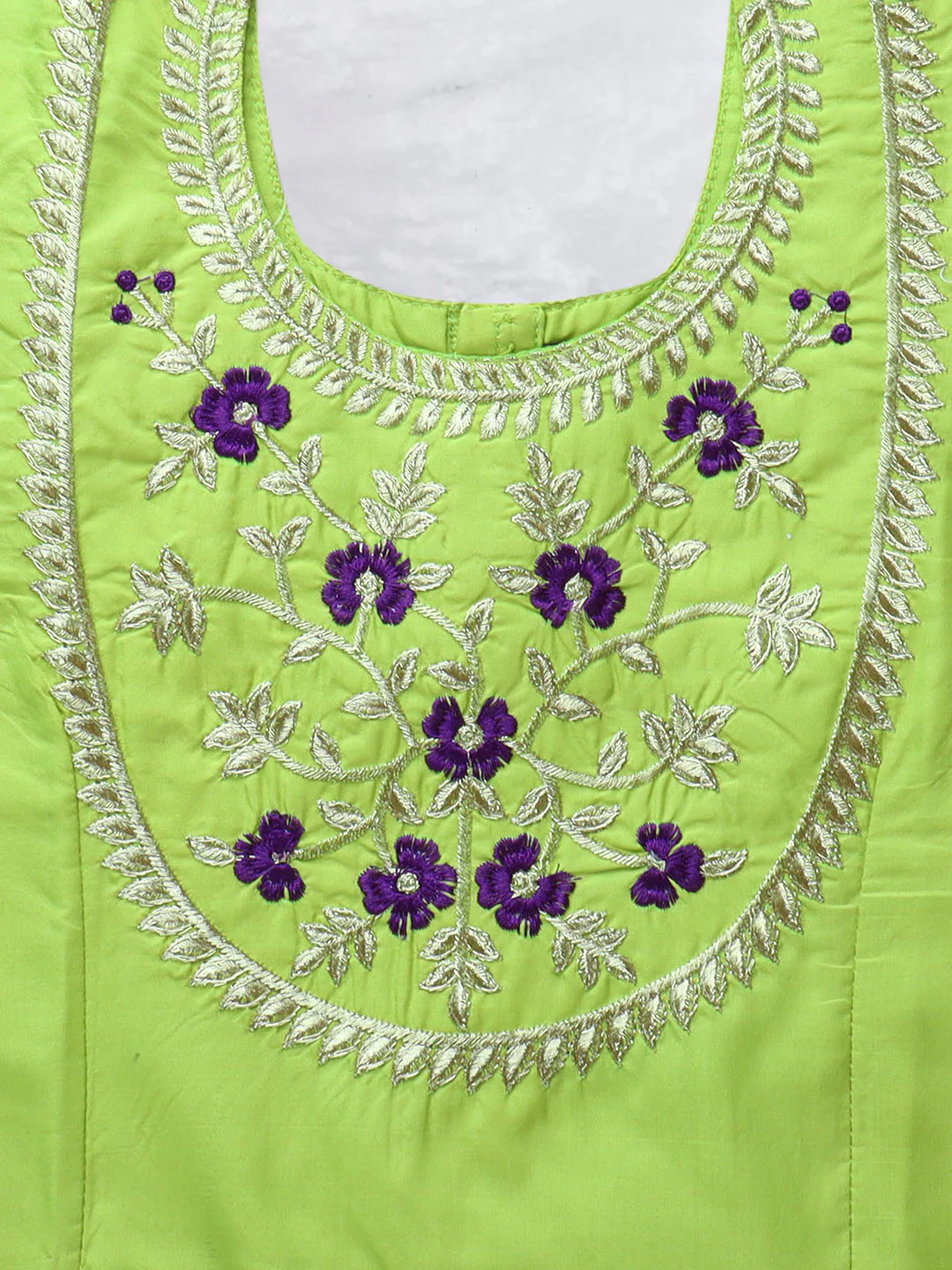 Girls Traditional Silk Cotton Skirt Set Lemongreen with Violet GPS16 - Image 4