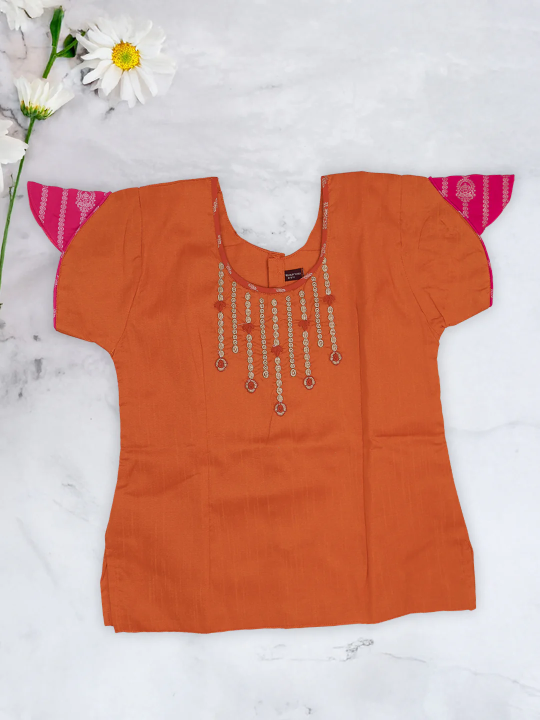 Girls Traditional Skirt Set Orange with Pink GPS27 - Image 2