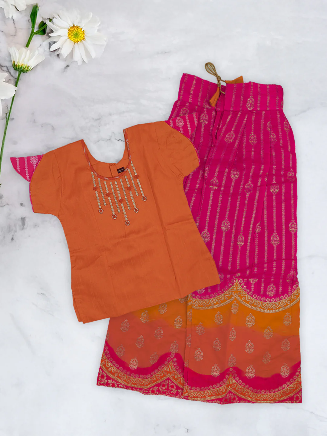 Girls Traditional Skirt Set Orange with Pink GPS27 - Image 5