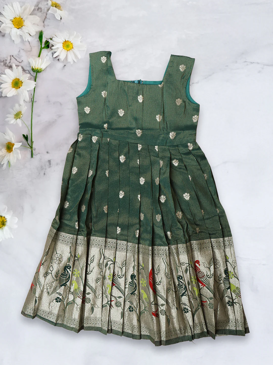 Girls Traditional Skirt Set Red with Green GPS19 - Image 3