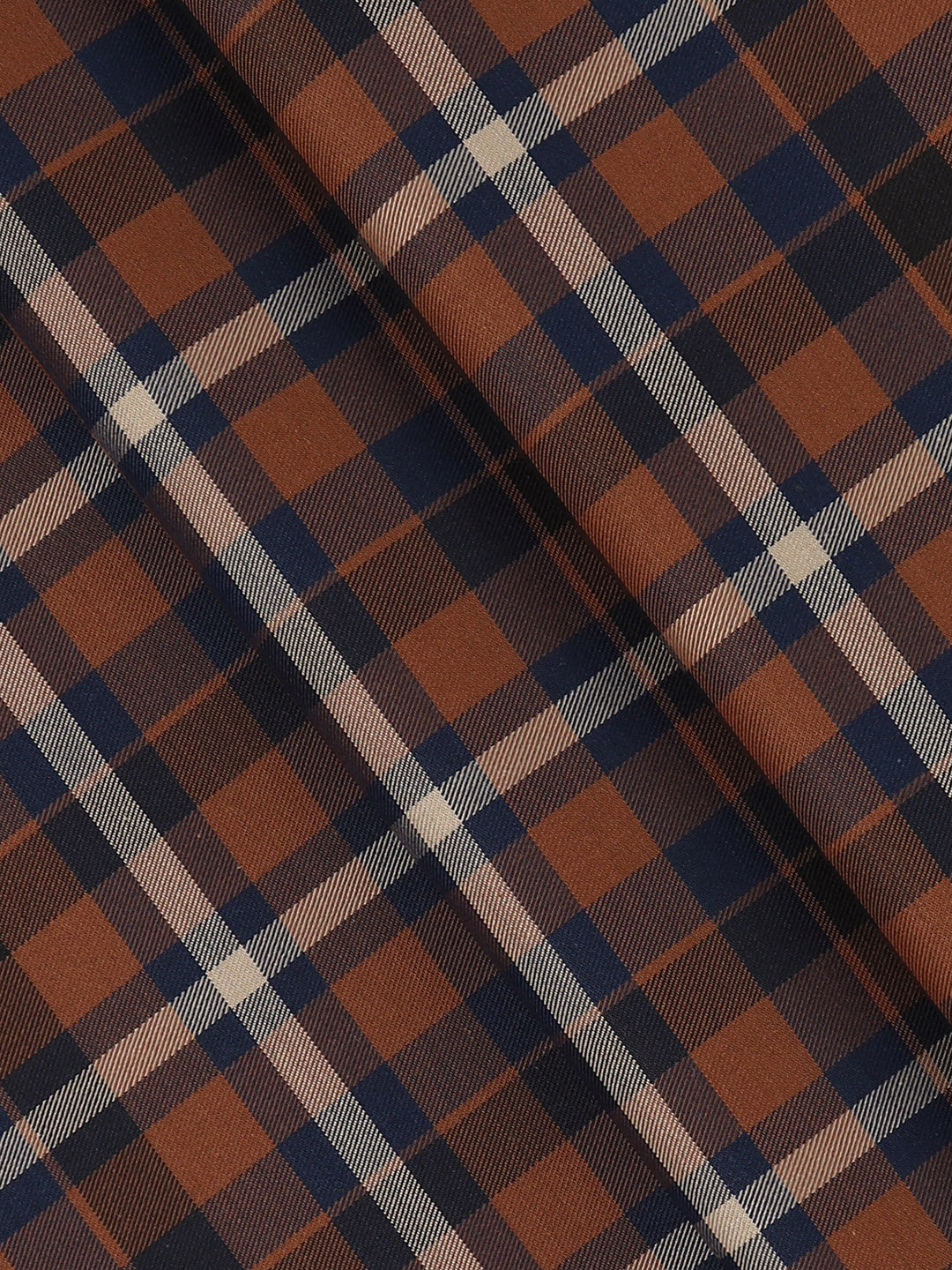 Giza Cotton Blend Checked Shirt Fabric Brown with Blue Cascade - Image 2