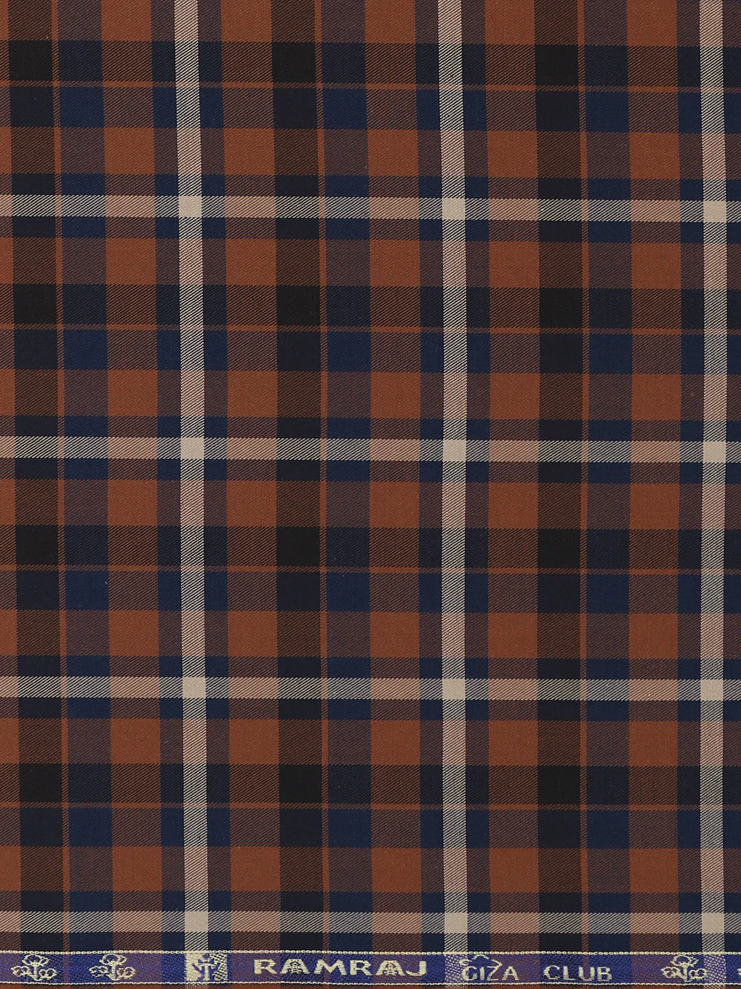 Giza Cotton Blend Checked Shirt Fabric Brown with Blue Cascade - Image 3