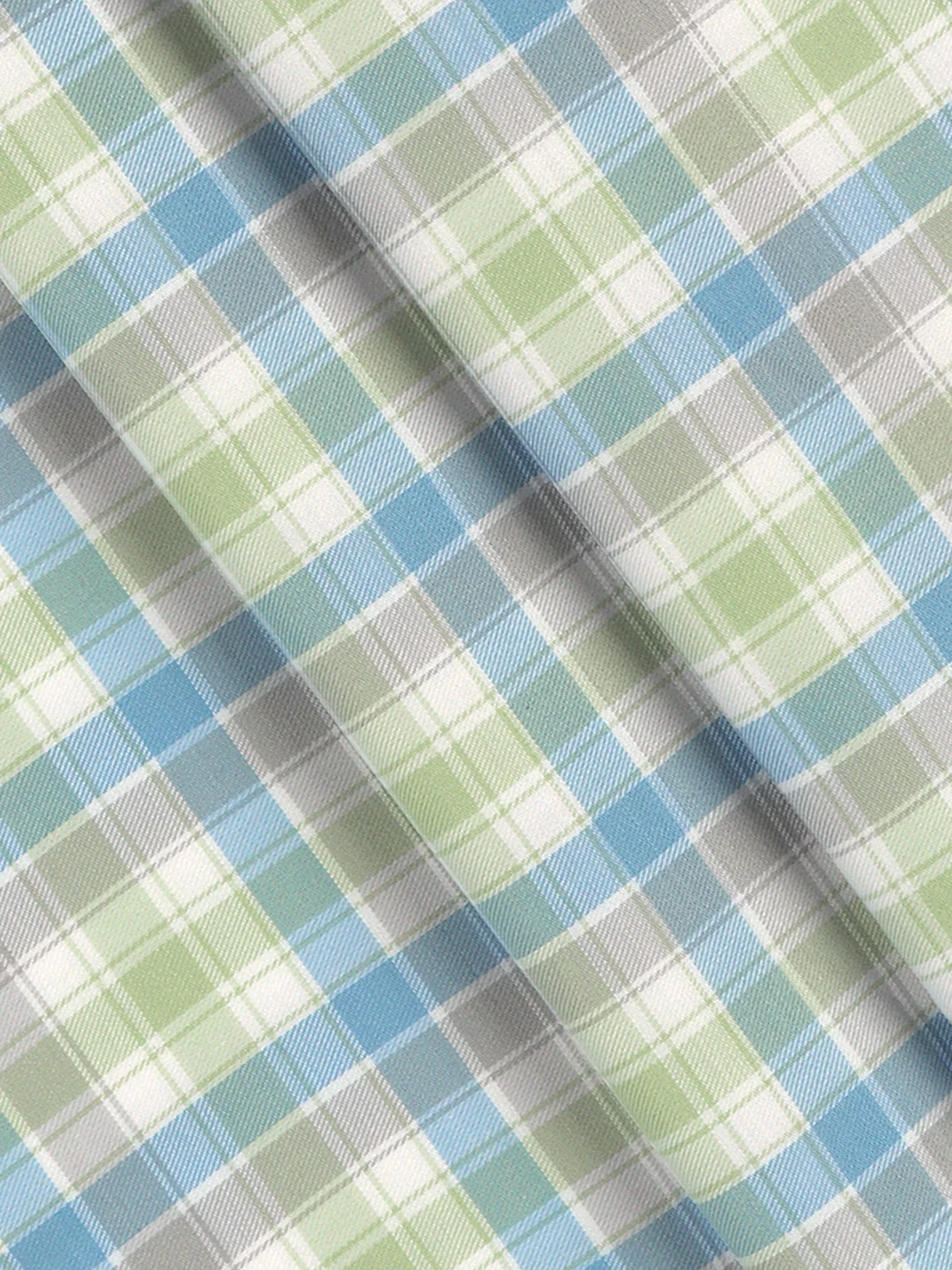 Giza Cotton Blend Checked Shirt Fabric Light Green with Blue Cascade - Image 2