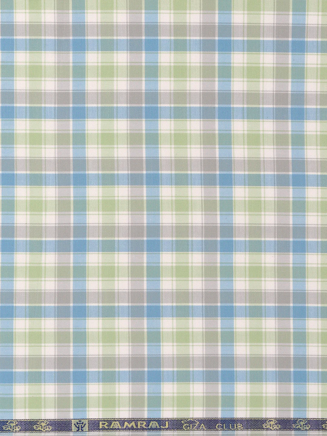 Giza Cotton Blend Checked Shirt Fabric Light Green with Blue Cascade - Image 3